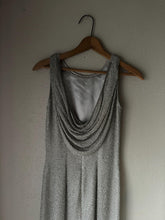 Load image into Gallery viewer, Vintage Silver Beading Pure Silk Gown: Sleeveless Cowl-Back Evening Dress