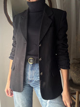 Load image into Gallery viewer, Classic Vintage Wool Oversized Black Blazer Gold Buttons