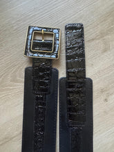 Load image into Gallery viewer, Vintage Black Croc Embossed Wide Belt Large Square Buckle
