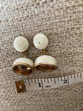 Load image into Gallery viewer, Preloved Off White Fabric and Gold Statement Drop Bell Earrings