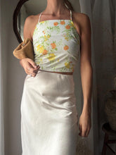 Load image into Gallery viewer, Vintage Upcycled White Yellow Floral Square Neck Halter Tie Top Handmade