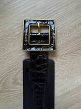 Load image into Gallery viewer, Vintage Black Croc Embossed Wide Belt Large Square Buckle