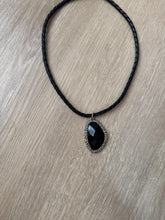 Load image into Gallery viewer, Vintage Y2K Faux Black Woven Leather with Black and Silver Pendant Statement Necklace