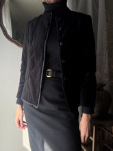 Load image into Gallery viewer, Vintage Black Cotton Blend Velvet Blazer Collarless Oversized Jacket