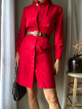 Load image into Gallery viewer, Vintage Red Coat Dress: Fitted Mandarin Collar, Made in USA