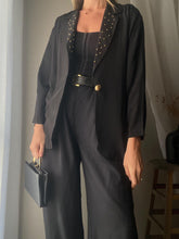 Load image into Gallery viewer, Vintage Oversized Black Blazer: Gold Beaded Lapel, 90s Chic