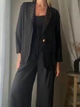 Load image into Gallery viewer, Vintage Oversized Black Blazer: Gold Beaded Lapel, 90s Chic