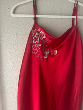 Load image into Gallery viewer, Vintage Oscar de la Renta Red Satin Slip Dress Floral Embroidery Detail
