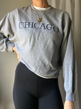 Load image into Gallery viewer, Vintage Grey Sweatshirt with Blue White Chicago Graphic