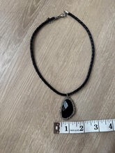 Load image into Gallery viewer, Vintage Y2K Faux Black Woven Leather with Black and Silver Pendant Statement Necklace
