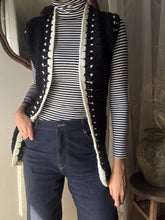 Load image into Gallery viewer, Vintage Black and White Hand Knit Long Open Sweater Vest
