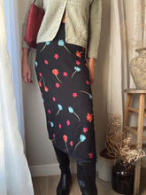 Load image into Gallery viewer, Vintage 90s 2000s Black Bright Floral Maxi Skirt Lined
