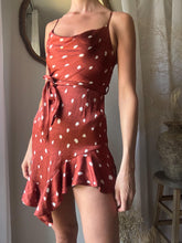 Load image into Gallery viewer, Preloved Animal Print Mini Slip Dress: Cowl Neck Ruffle Hem