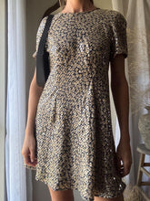 Load image into Gallery viewer, Unique Vintage Sequin Floral Short Sleeve Shift Dress Petite Lined