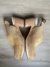 Load image into Gallery viewer, Secondhand Slingback Leather Suede Tan Wooden Shearling Lined Clogs
