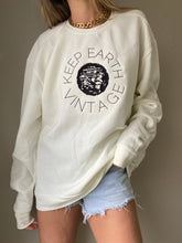 Load image into Gallery viewer, Upcycled Vintage Very Oversized White Long Sleeve Sweatshirt Black Keep Earth Vintage Logo