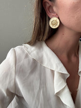 Load image into Gallery viewer, Vintage 80s 90s Large Nautical Cream Gold Ship Wheel Circle Statement Earrings