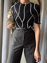 Load image into Gallery viewer, Vintage Black Silk Sequin Blouse: Scala Beaded Short Sleeve Top