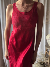 Load image into Gallery viewer, Vintage Oscar de la Renta Red Satin Slip Dress Lace Detail