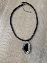 Load image into Gallery viewer, Vintage Y2K Faux Black Woven Leather with Black and Silver Pendant Statement Necklace