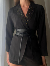 Load image into Gallery viewer, Vintage Oversized Black Blazer: Gold Beaded Lapel, 90s Chic