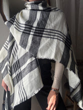 Load image into Gallery viewer, Vintage Cape Shawl Scarf Black White Plaid