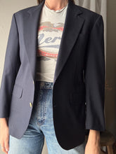 Load image into Gallery viewer, Vintage Wool Boyfriend Blazer: Dark Navy Blue with Gold Crest Buttons