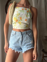 Load image into Gallery viewer, Vintage Upcycled White Yellow Floral Square Neck Halter Tie Top Handmade