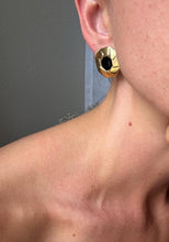 Load image into Gallery viewer, Vintage Gold Hexagon Stud Earrings with Black Center