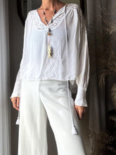 Load image into Gallery viewer, Vintage Gauzy White Boho Long Lace Sleeve Top