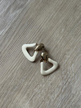Load image into Gallery viewer, Vintage 90s Cream Enamel Gold Triangle Statement Drop Earrings

