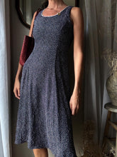 Load image into Gallery viewer, 90s Polka Dot Maxi Dress: Navy Blue Scalloped Trim, Made in USA
