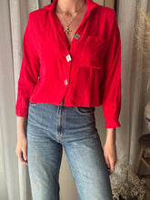 Load image into Gallery viewer, Vintage Boxy Cropped Cherry Red Long Sleeve Button Up Square Buttons
