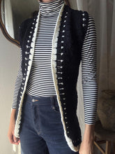 Load image into Gallery viewer, Vintage Black and White Hand Knit Long Open Sweater Vest
