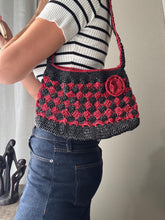 Load image into Gallery viewer, Vintage Black Red Checkered Woven Shoulder Bag Purse
