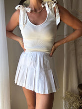 Load image into Gallery viewer, Preloved Anthropologie White Cotton Ribbed V Neck Tank Top Bow Ribbon Straps
