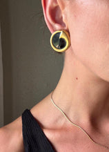 Load image into Gallery viewer, Vintage 90s Gold Black Enamel Ring Statement Earrings
