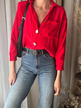 Load image into Gallery viewer, Vintage Boxy Cropped Cherry Red Long Sleeve Button Up Square Buttons
