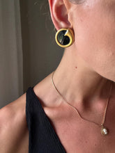 Load image into Gallery viewer, Vintage 90s Gold Black Enamel Ring Statement Earrings
