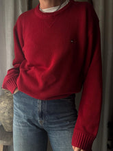 Load image into Gallery viewer, Vintage Tommy Hilfiger Cotton Red Ribbed Knit Oversized Pullover Sweater Logo Embroidery

