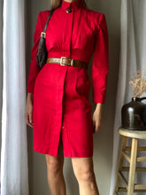 Load image into Gallery viewer, Vintage Red Coat Dress: Fitted Mandarin Collar, Made in USA
