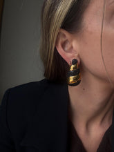 Load image into Gallery viewer, Vintage Gold Rhinestone Swirl Statement Earrings: 90s Bold Style
