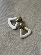 Load image into Gallery viewer, Vintage 90s Cream Enamel Gold Triangle Statement Drop Earrings
