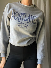 Load image into Gallery viewer, Vintage Grey Sweatshirt with Blue Portland Maine Rowing Oars Graphic

