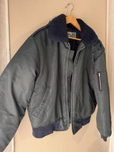 Load image into Gallery viewer, Vintage Timber King Mens Bomber Flight Jacket Navy Blue Faux Fur Collar Zipper Front
