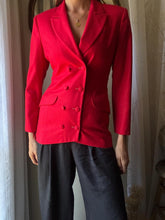 Load image into Gallery viewer, Vintage Wool Structured Fitted Waist Red Long Wool Blazer
