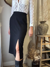 Load image into Gallery viewer, Classic Vintage Wool Black Midi Skirt Lined Made in USA

