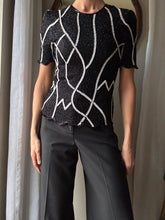 Load image into Gallery viewer, Vintage Black Silk Sequin Blouse: Scala Beaded Short Sleeve Top
