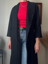Load image into Gallery viewer, Vintage Black Wool Long Black Coat Structured Shoulders
