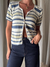 Load image into Gallery viewer, Vintage Knit Striped Shirt: USA Made Abalone Button Cardigan
